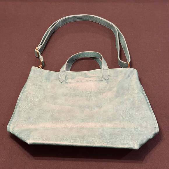 Thirty-One City Scene Bag Teal Distressed Pebble Tote Shoulder Purse - Picture 2 of 12